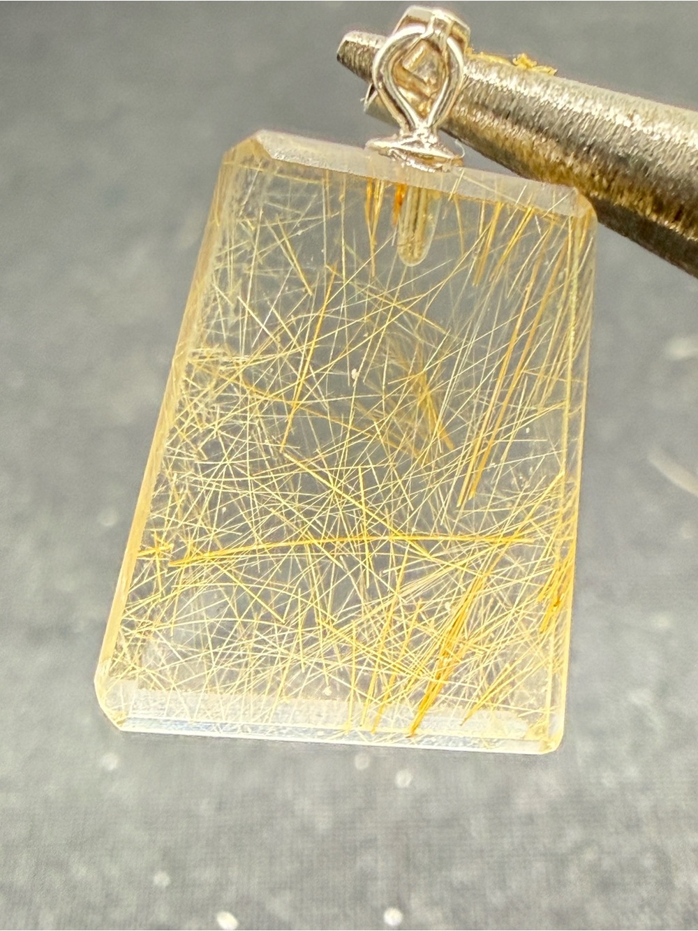 Gorgeous Rectangular-Cut Golden Rutilated Quartz Pendant - Picture 1 of 6